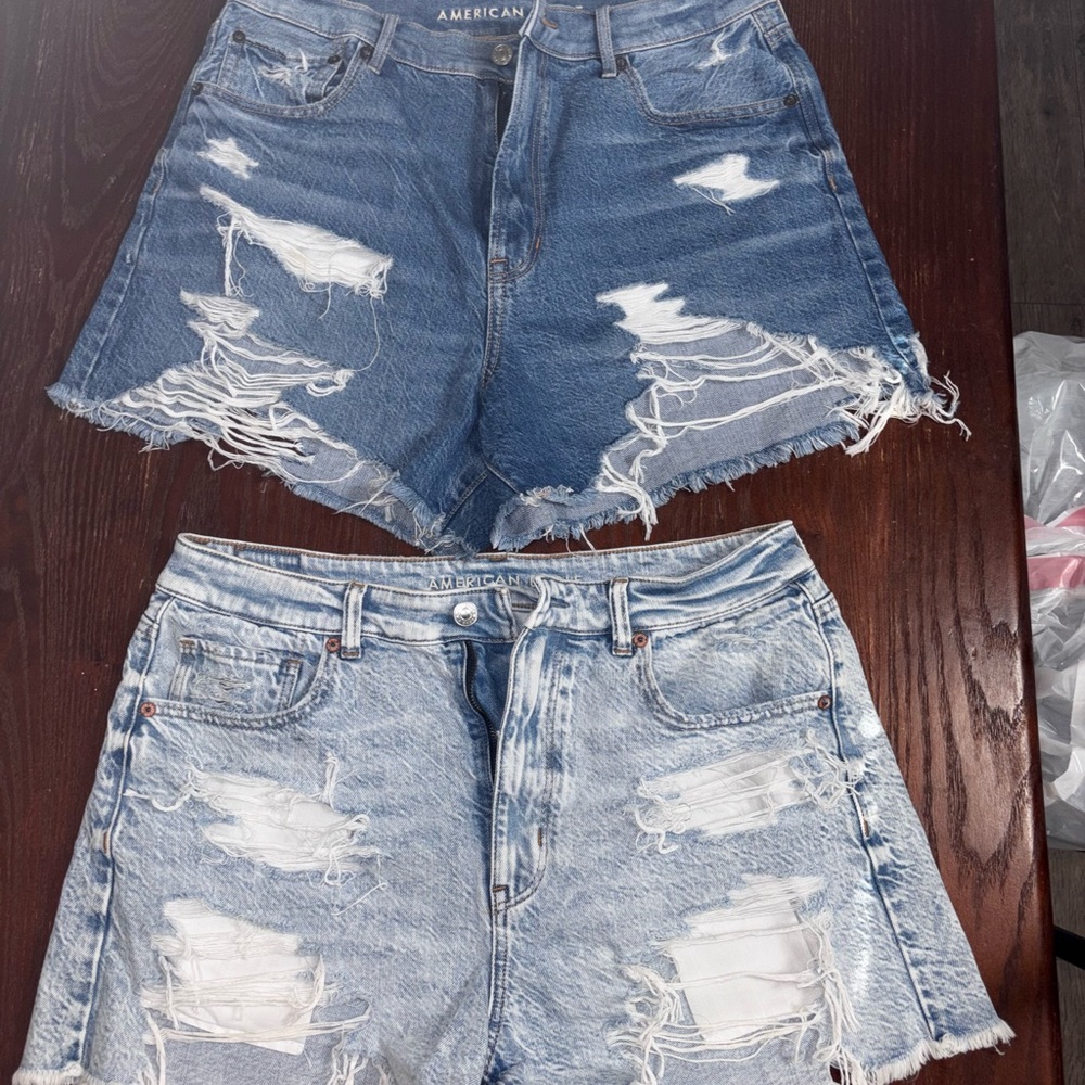 SOLD. American Eagle Outfitters Women's Ripped Jean Shorts - Light and Dark Blue